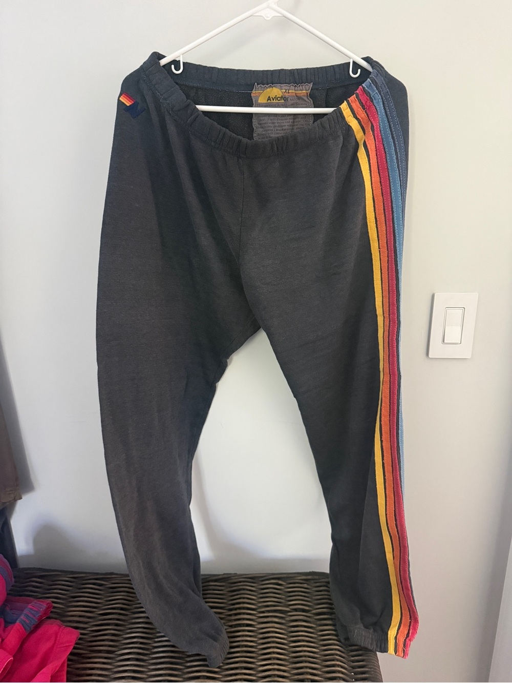 Aviator Nation Charcoal Sweatpants with Rainbow Side Stripe